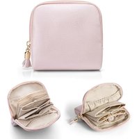 Vlando Travel Jewellery Organiser, Jewellery Pouch with Zipper, Velvet Lining Jewellery Bags for Rings, Bracelets & Necklaces,Pink-Lychee Grain C.pink