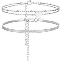 PROSTEEL Anklets Set for Women - Cuban Link/Herringbone/Heart Layered Ankle Bracelets Adjustable Waterproof for Summer Beach Jewellery, Silver/Gold Pl