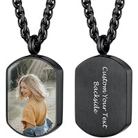 PROSTEEL Customized Photo Memorial Cremation Ashes Urn Pendant Necklace -Stainless Steel Gold Plated Keepsake Jewelry square-black