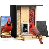 Birdfy Smart Bird Feeder with Camera&Metal Guard, Bamboo Wood Outdoor Design, AI Bird Recognition, 1080P HD & Night Vision, Solar Powered, Weatherproo