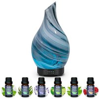 Essential Oil Diffuser 120 ML Aroma Ultrasonic Diffuser, with 6Pcs*10ml Pure Essential Oil Gift Set, Handmade Art Glass with Night Lights, BPA Free, 7