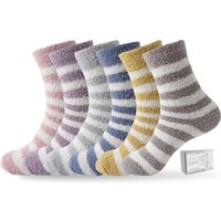 TOCONFFON Womens Fuzzy Socks Slipper Soft Plush Warm Fluffy Winter Sleep Cozy Socks for Women Bulk Boxed Set 2-6 Stripes 6 pairs