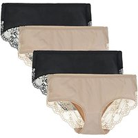 LIQQY Women's 4 Pack Cotton Mid Rise Full Coverage Lace Hipster Brief Panty Knicker Underwear M Black/Nude