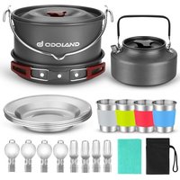 Odoland Camping Cookware Kit for 3-4 People Portable Stainless steel Cooking Set for Camping, Backpacking, Outdoor Cooking and Picnic Pan+Pot+Kettle