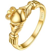 PROSILVER Women S925 Sterling Silver Claddagh Ring - Celtic Jewellery Irish Claddagh/Triquetra Knot -with Gift Box Claddagh - Gold Plated L 1/2