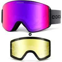 Odoland Ski Goggles Set with Detachable Magnetic Lens, Frameless Interchangeable Lens for Cloudy or Sunny, Anti-Fog UV Protection Men Women Snow Goggl