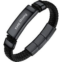 PROSTEEL Men Leather Braided Bracelet, Personalized Black -Send Gift Box engraved-black