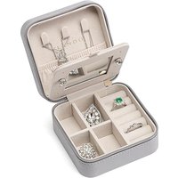 Vlando Travel Jewellery Box Organiser for Rings Earrings Necklace with Mirror A.Mirror Grey