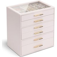 Vlando Jewellery Box for Women, Glass Lid Jewellery Organiser with 6 Drawers for Ring, Necklace, Earring, Bracelet,Gift for Women,Pink 6 Layer B.pink
