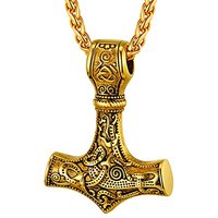 PROSTEEL Necklaces for Men, Viking Mjolnir Hammer Nordic Amulet Norse Stainless Steel Pendant Jewellery with Gift Box 1-gold plated