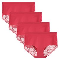 LIQQY Lace Knickers for Women Multipack Cotton Underwear Lace Full Coverage Briefs Panties Pack of 4 S Red
