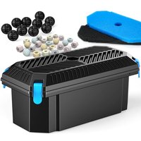 POPOSOAP Pond Filter for Outdoor Ponds, Filter Box with 2 Filter Pads and 20 Bio-Balls for Outdoor Pond Pump Submersible Fountain Pump
