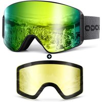 Odoland Ski Goggles Set with Detachable Magnetic Lens, Frameless Interchangeable Lens for Cloudy or Sunny, Anti-Fog UV Protection Men Women Snow Goggl