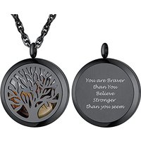 PROSTEEL Women/Men Custom Photo Text Engraving Necklace, Cletic Cross/Tree Locket Chain, Stainless Steel/Gold Plated/Black (Send Gift Box) B-tree-blac