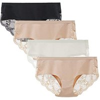LIQQY Women's Seamless Knickers Cotton Lady Panties Midi Lace Underwear Full Coverage Brief Pack of 4 M Black/Nude2/White