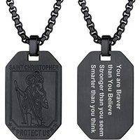 PROSTEEL St Christopher Necklace for Men, Saint Christopher Pendant Chain, Personalised Engrave Catholic Protection Pendant Jewellery Gift for Boys Ch