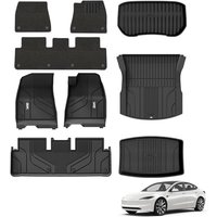 3W Floor Mats & Boot Liner For Tesla Model 3 2024 2025 2026 Highland with Carpets on TOP, TPE All Weather Dog Friendly Mats, Waterproof Non Slip Cargo