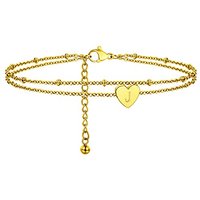 PROSTEEL Women Initial Anklet, A-Z Letter Heart Ankle Bracelet, Adjustable Double-Layer Foot Chain for Beach Summer, Silver/Gold Plated 316L Stainless