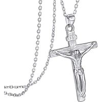 PROSILVER Sterling Silver Cross Necklace for Men, Crucifix Cross Pendant with Adjustable Chain Hypoallergenic Silver/Gold Plated Christian Jewellery G