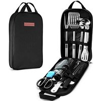 Odoland 14PCS Camping Utensils Set, Outdoor Kitchen Utensil Organizer, Cutting Board, Kitchen Scissors, Slotted Tongs Seasoning Bottle and Case for Ba