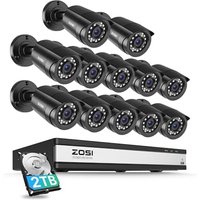ZOSI 1080P 16CH Security Camera System with Human Vehicle Detection, H.265+ 5MP DVR Recorder with 2TB Hard Drive,12x 1920TVL 2MP CCTV Bullet Camera Ou