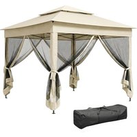 Outsunny 3 x 3(m) Pop Up Gazebo, Double-roof Garden Tent with Netting and Carry Bag, Party Event Shelter for Outdoor Patio, Cream White