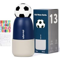 Football Water Bottle with Straw, 400ml/13oz Stainless Steel Water Bottle with Non-Slip Silicone Base for Sports, Gym or Office (Blue Gray)