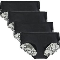 LIQQY Women's 4 Pack Cotton Mid Rise Full Coverage Lace Hipster Brief Panty Knicker Underwear S Black