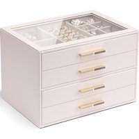 Vlando Jewellery Box with Glass Lid, 4-Tier Jewellery Organiser, Jewellery Storage with 4 Drawers for Watches,Sunglasses, Gift for Women, For Ring, Ne