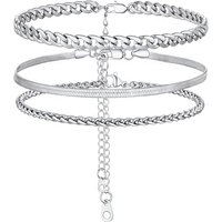 PROSTEEL Anklets Set for Women - Cuban Link/Herringbone/Heart Layered Ankle Bracelets Adjustable Waterproof for Summer Beach Jewellery, Silver/Gold Pl