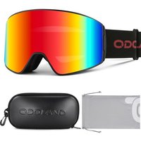 Odoland Ski Goggles, Wide View Anti-Fog Unisex Cylindrical Snowboard Goggles for Men and Women, Helmet Compatible Red VLT 15%