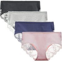 LIQQY Women's 4 Pack Cotton Mid Rise Full Coverage Lace Hipster Brief Panty Knicker Underwear XL Assorted