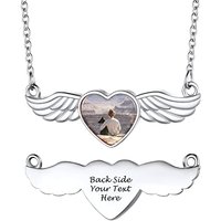 PROSTEEL Women Personalized Heart Locket Necklace, Custom Photo Name Pendant, Inspirational Gifts, Silver Color/Gold Plated-Send Gift Box Fly Wing-sil