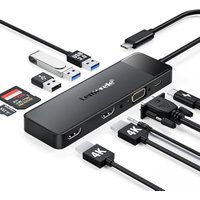 10 in 1 USB C Docking Station Dual Monitor, Laptop Dock USB C Hub Multiport Adapter Triple Monitor W/2 HDMI 4K, VGA, 3 USB 3.0/2.0, PD, SD/TF, 3.5MM A