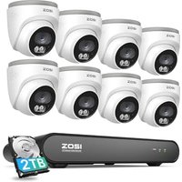 ZOSI 8CH 5MP PoE CCTV Camera System Outdoor Indoor, 2.5K 8 Channel H.265+ NVR with 2TB HDD and 8 X 4MP PoE Security Cameras, Smart Human Detection, Ni