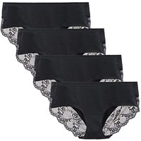 LIQQY Women's Seamless Knickers Cotton Lady Panties Midi Lace Underwear Full Coverage Brief Pack of 4 M Black