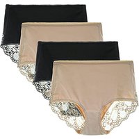 LIQQY Women's 3 or 4 Pack High Waisted Comfort Cotton Lace Coverage Full Rise Briefs Knickers Underwear S Black/Nude
