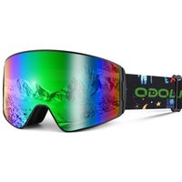 Odoland Kids Ski Goggles, Cylindrical Snowboard Goggles, Anti-Fog, Anti-UV, Windproof Wide View for Boys and Girls, Helmet Compatible VLT15% Green