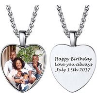 PROSTEEL Personalized Photo Tag Necklace for Women/Men, Full CZ Stone, Engraving Date/Text/Pictures with Chain-Send Gift Box 2-heart-silver