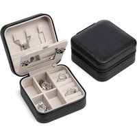 Vlando Small Faux Leather Travel Jewellery Box Organizer Display Storage Case for Rings Earrings Necklace with Mirror A.Mirror Black