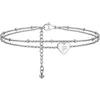 PROSTEEL Women Initial Anklet, A-Z Letter Heart Ankle Bracelet, Adjustable Double-Layer Foot Chain for Beach Summer, Silver/Gold Plated 316L Stainless