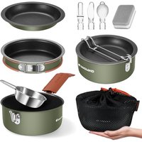 Odoland Camping Cookware Kit,Cooking Utensils Camping Pan Pot Cup Set - Portable Cooking Gear - Foldable Outdoor Travel Set, for Trekking, Hiking and