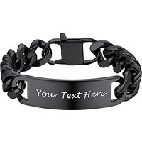 PROSTEEL Cuban Link Chain ID Bracelet for Men, Custom Name Bracelets, Stainless Steel/Gold Plated/Black (Send Gift Box) 21.0 Centimetres black