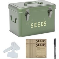 Orionstar Seed Storage Organizer, Metal Seed Saving Box with Lid, Seed Bin with 30 Plant Labels 30 Seed Envelopes 1 Marker Pens, 3 Compartments Box wi