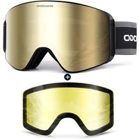 Odoland Ski Goggles Set with Detachable Magnetic Lens, Frameless Interchangeable Lens for Cloudy or Sunny, Anti-Fog UV Protection Men Women Snow Goggl