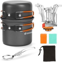 Odoland Camping Cookware Set With Stove for 1-2 People - Portable Campfire Stainless Steel Cook Gear Traveling Cooking Equipment Utensils Outdoor Cook