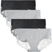 LIQQY Women's Knickers 4 Pack Mid Rise Cotton Lace Full Coverage Brief Hipster Panty Underwear M Black/Heather Gray