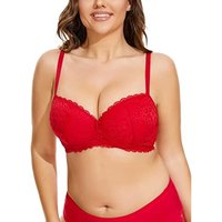 Women's Plus Size Bra Curvy Signature Lace Push-up with Underwire Contour Bra 34D-44FF 38F Red