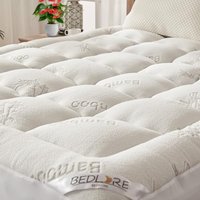 BEDLORE Mattress Topper Double Bed Viscose Derived from Bamboo, Soft Quilted Pad for Back Pain Relief, Thick Mattress Topper with Deep Elasticated Poc