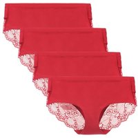 LIQQY Women's Knickers 4 Pack Mid Rise Cotton Lace Full Coverage Brief Hipster Panty Underwear L Red